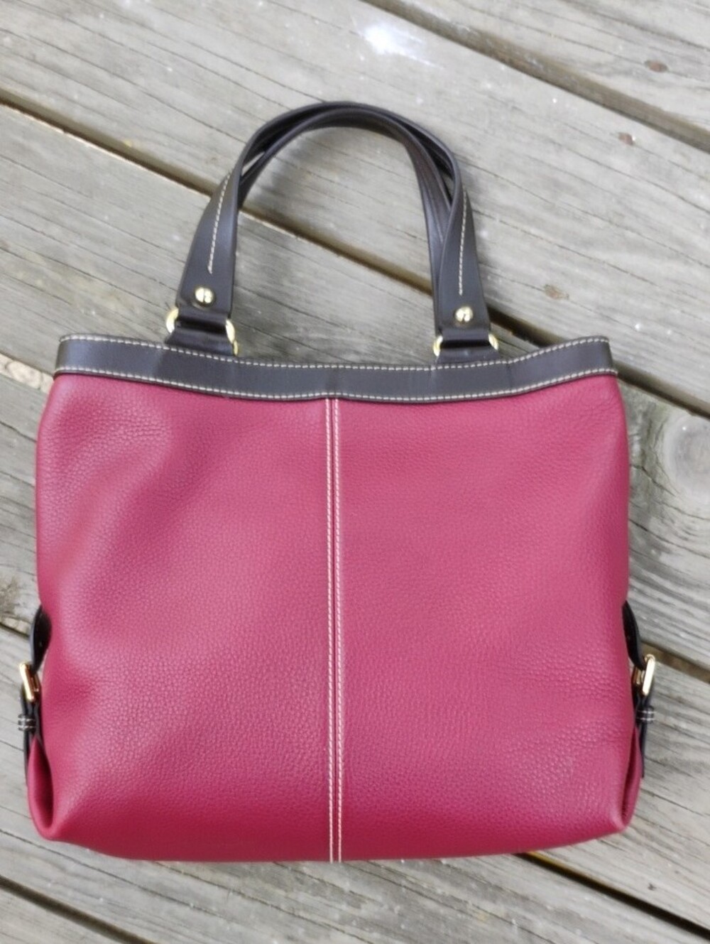 Dooney & Bourke Deep Wine Pebbled Leather Shoulder Bag with Brown Trim - Picture 3 of 12